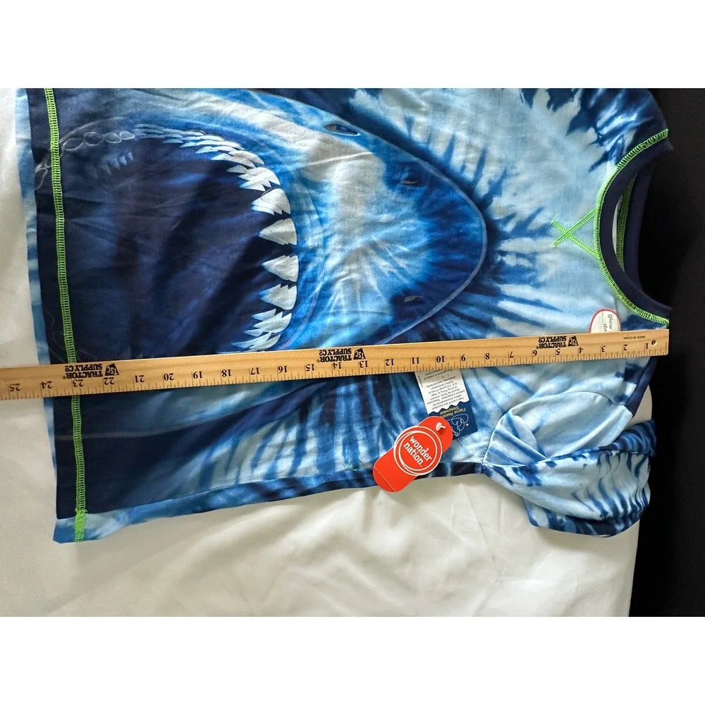 Wonder Nation Shark Pajama Top Kids XL 14-16 Blue Tie Dye New Glow in the Dark